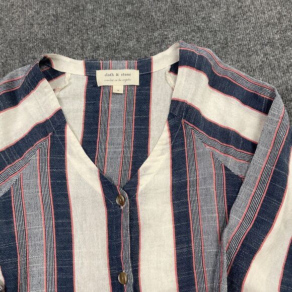 Cloth & Stone Blouse Womens size S Blue Striped Casual Beach Breatable - Picture 10 of 12